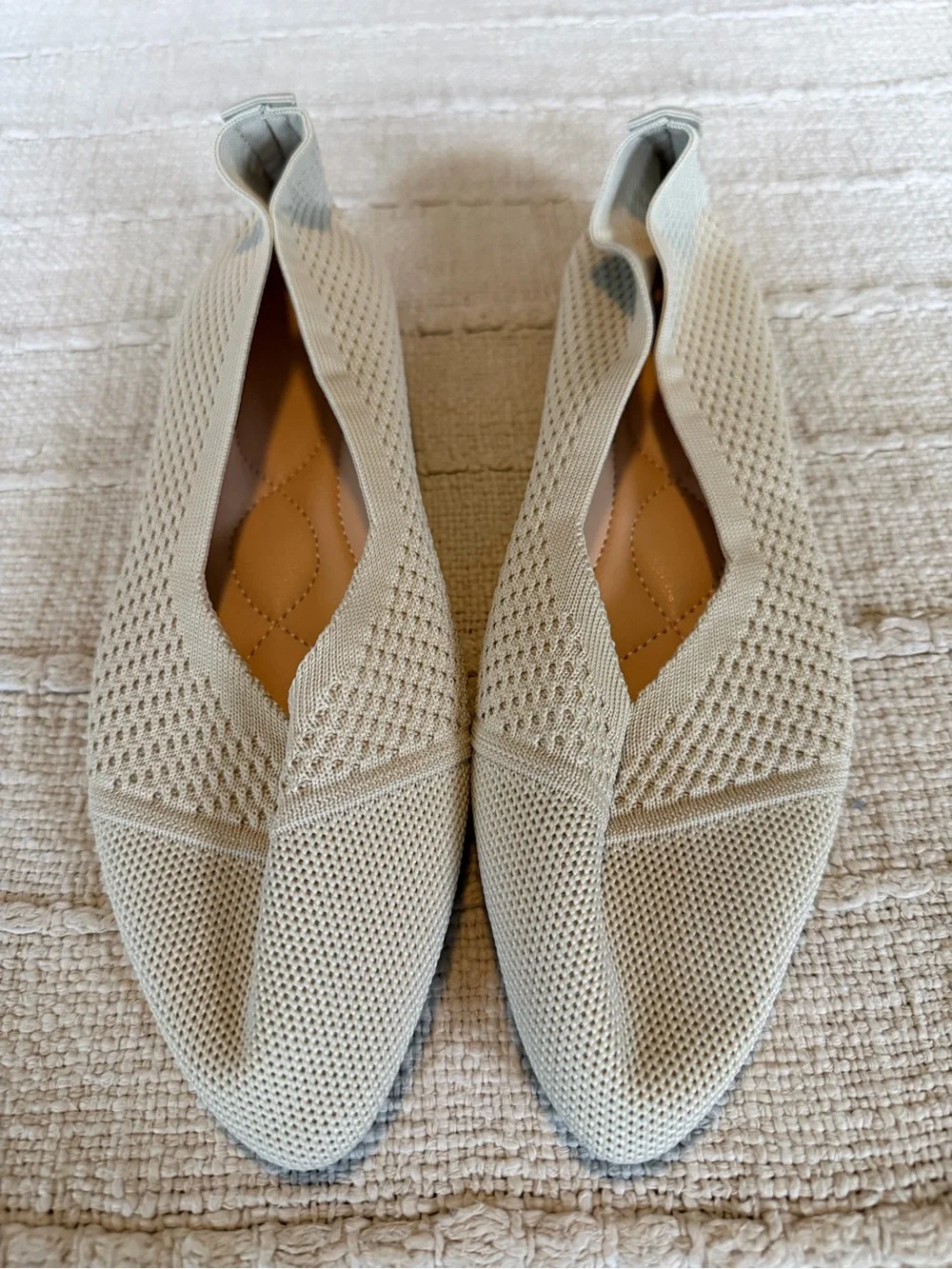 Women’s Slip-On Knit Pointed Flats - Cream